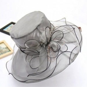 Sun Hats Women Kentucky Derby Church Cap Wide Brim Summer Sun Hat for Party Wedding - Light Grey - CG18DOQELUO $11.39