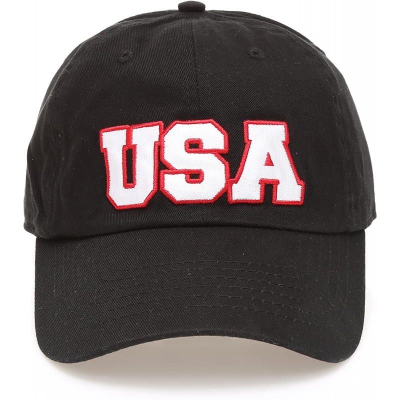 Baseball Caps USA American Flag Embroidered 100% Cotton Adjustable Strap Baseball Cap Hat - Usa - Black - CZ18C2N5CN0 $12.66
