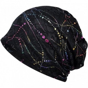 Skullies & Beanies Women Cotton Beanie Lace Soft Sleep Cap Slouchy Chemo Hats - Black - CN18DWGN58A $12.72