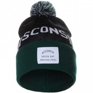 Skullies & Beanies Unisex USA Fashion Arch Cities Pom Pom Knit Hat Cap Beanie - Wisconsin Black Green - CJ12N8YEMS0 $11.86