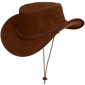 Cowboy Hats Cowboy hat for Men and Women Suede Leather Western Outback Outdoor Aussie Bush hat with Chin Strap - Dark Camel -...