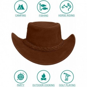 Cowboy Hats Cowboy hat for Men and Women Suede Leather Western Outback Outdoor Aussie Bush hat with Chin Strap - Dark Camel -...