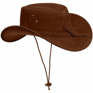 Cowboy Hats Cowboy hat for Men and Women Suede Leather Western Outback Outdoor Aussie Bush hat with Chin Strap - Dark Camel -...