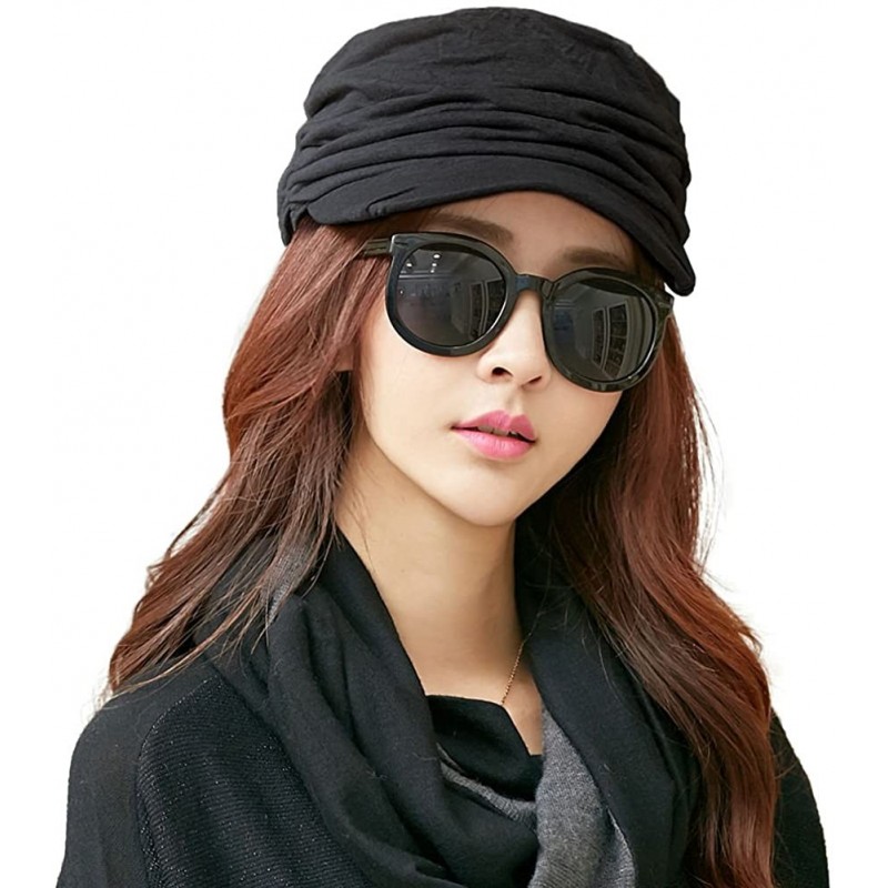 Newsboy Caps 2019 New Womens Newsboy Cabbie Beret Cap Cloche Cotton Painter Visor Hats - 1085_black - CD128KS02KD $17.32