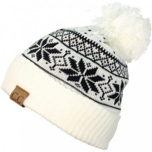 Skullies & Beanies Exclusive Snowflake Pattern Pom Pom Winter Cuff Beanie Hat - White - C512709FZ7D $11.82