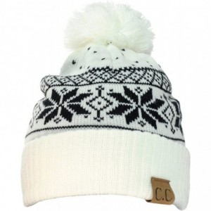 Skullies & Beanies Exclusive Snowflake Pattern Pom Pom Winter Cuff Beanie Hat - White - C512709FZ7D $11.82