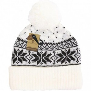 Skullies & Beanies Exclusive Snowflake Pattern Pom Pom Winter Cuff Beanie Hat - White - C512709FZ7D $11.82
