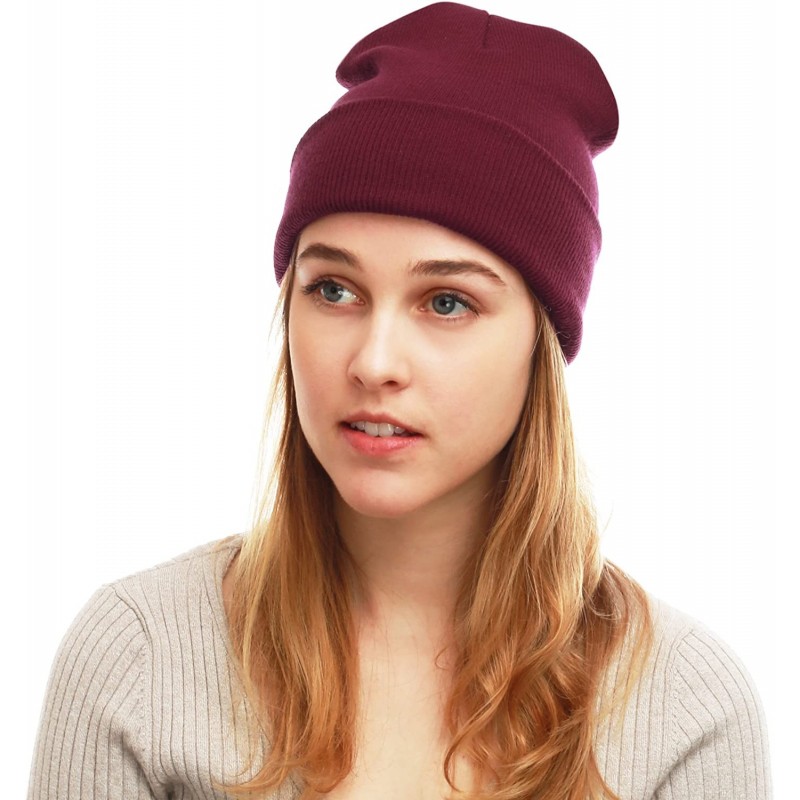 Skullies & Beanies Cuff Beanie Cap/Made in USA Knit Skull Long Beanie Plain Ski Hat - Burgundy - CC12I1ZA0L5 $10.83