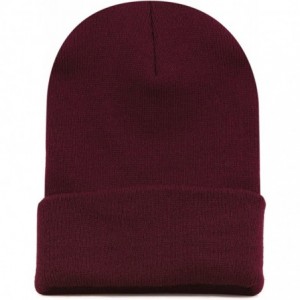 Skullies & Beanies Cuff Beanie Cap/Made in USA Knit Skull Long Beanie Plain Ski Hat - Burgundy - CC12I1ZA0L5 $10.83