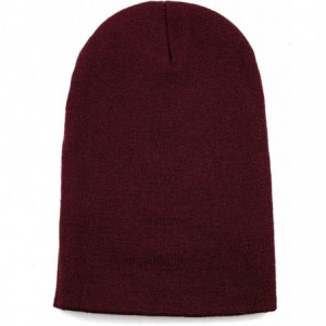 Skullies & Beanies Cuff Beanie Cap/Made in USA Knit Skull Long Beanie Plain Ski Hat - Burgundy - CC12I1ZA0L5 $10.83