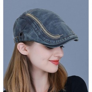 Newsboy Caps Unisex Cadet Army Cap Washed Cotton Twill Military Corps Hat Flat Top Cap - Cowboy Blue - CM18S8QHX94 $10.96