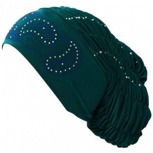 Skullies & Beanies Royal Snood Underscarf Beanie Hijab Cap Ruched with Rhinestones - Teal Green - C918OUX4HEY $24.86