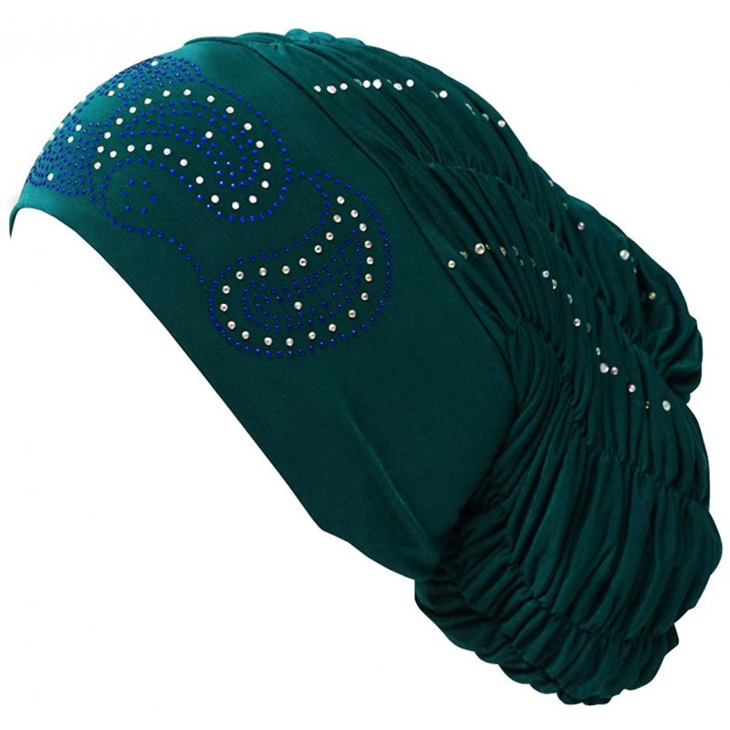 Skullies & Beanies Royal Snood Underscarf Beanie Hijab Cap Ruched with Rhinestones - Teal Green - C918OUX4HEY $14.85