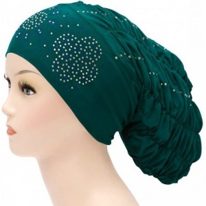 Skullies & Beanies Royal Snood Underscarf Beanie Hijab Cap Ruched with Rhinestones - Teal Green - C918OUX4HEY $14.85