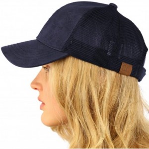 Baseball Caps Everyday Mesh Trucker Faux Leather Plain Blank Baseball Cap Hat Solid - Navy - CP1853K8M2L $9.82