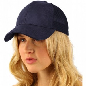 Baseball Caps Everyday Mesh Trucker Faux Leather Plain Blank Baseball Cap Hat Solid - Navy - CP1853K8M2L $9.82