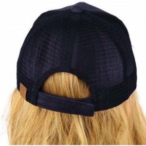 Baseball Caps Everyday Mesh Trucker Faux Leather Plain Blank Baseball Cap Hat Solid - Navy - CP1853K8M2L $9.82