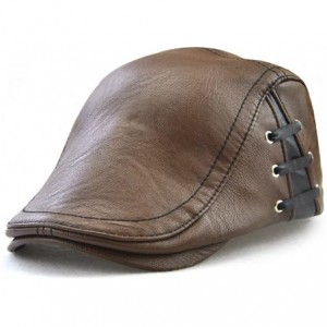 Newsboy Caps PU Leather Beret Hat Casquette Flat Visor Newsboy Cap for Men - Light Coffee - CI187MW3YHG $16.95