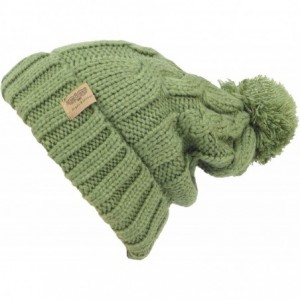 Skullies & Beanies Fleece Lined Warm Knitted Slouchy Pom Pom Cable Beanie Cap Hat - Olive - C51875MX4ZZ $13.69