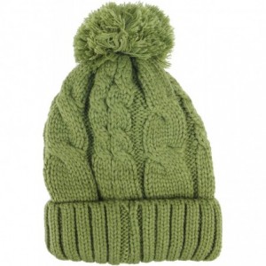 Skullies & Beanies Fleece Lined Warm Knitted Slouchy Pom Pom Cable Beanie Cap Hat - Olive - C51875MX4ZZ $13.69