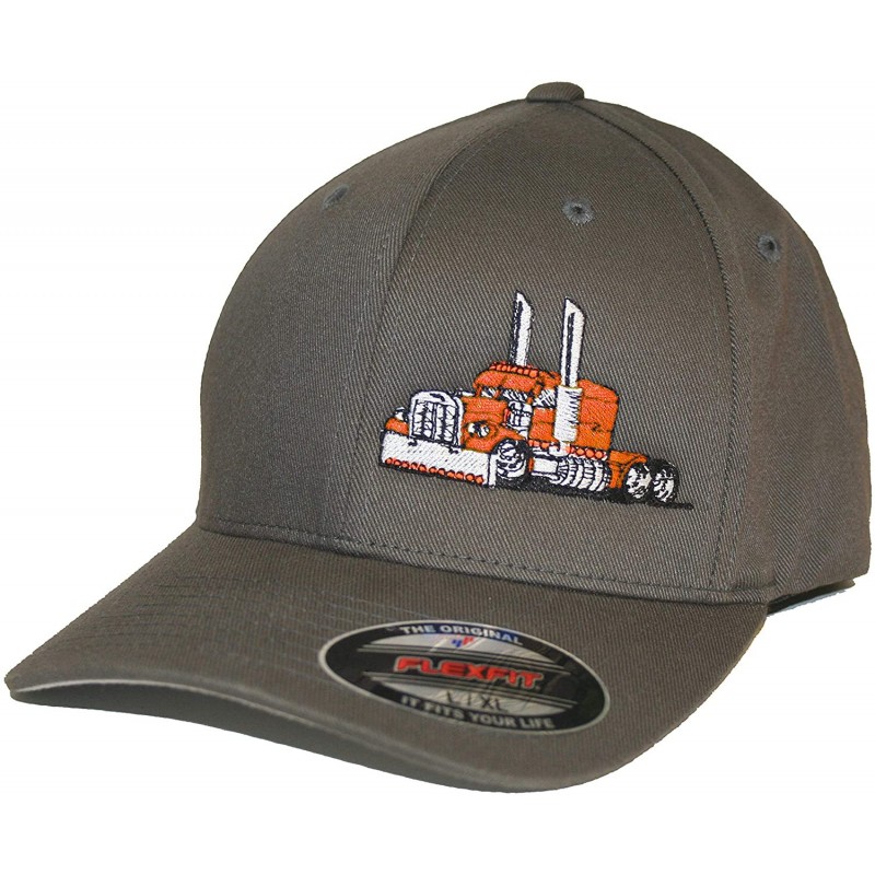 Baseball Caps Trucker Truck Hat Big Rig Cap Flexfit - Grey W/ Orange - CQ18UINH3ME $25.44