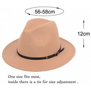 Fedoras Women Lady Vintage Retro Wide Brim Wool Fedora Hat Panama Cap with Belt Buckle - Camel - C118A6A59GW $10.66