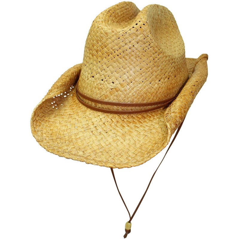 Cowboy Hats Bended Brim Rocker Style Distressed Straw Cowboy Hat with Chin Cord - CC111OSXWFT $23.35