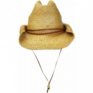 Cowboy Hats Bended Brim Rocker Style Distressed Straw Cowboy Hat with Chin Cord - CC111OSXWFT $23.35