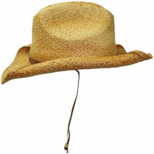 Cowboy Hats Bended Brim Rocker Style Distressed Straw Cowboy Hat with Chin Cord - CC111OSXWFT $23.35