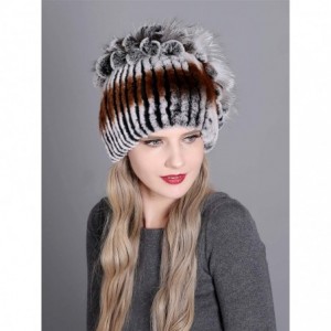 Skullies & Beanies Women Real Fur Warm Skullies Beanie- Rex Rabbit Fur Hat Winter Knit Hats with Fox Fur - Color 4 - C818AGHM...