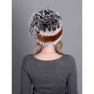 Skullies & Beanies Women Real Fur Warm Skullies Beanie- Rex Rabbit Fur Hat Winter Knit Hats with Fox Fur - Color 4 - C818AGHM...