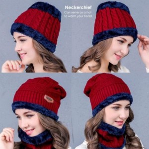 Headbands Women Winter Warm Hat Knit Reversible Plush Lined Hat Ski Cap Set Fleece Neck Warmer Circle Loop Scarf - Wine Red -...