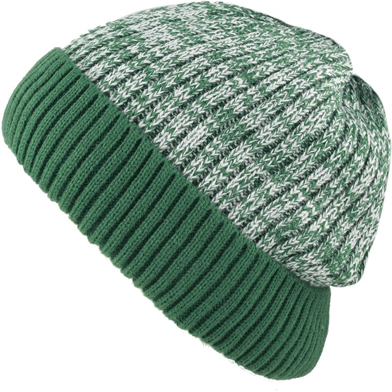 Skullies & Beanies Ribbed Knit Beanie Warm Thick Fleece Lined Hat Winter Skull Cap Extra Warmth (Dark Green) - CZ18KCOC8U5 $1...