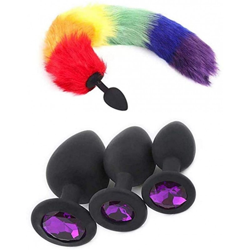 Headbands 3 Pcs 3 Size Silicone Plugs Set and Multicolor Rainbow Fox Tail Cosplay Costume Toys - Purple - CZ18Q4WKQC0 $26.04