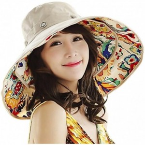 Sun Hats Women Large Brim Bucket Hats Anti-UV Foldable Beach Travel Flat Sun Hat Cap Topee - Beige/Printed Flower - CE12I62J4...