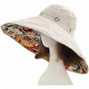 Sun Hats Women Large Brim Bucket Hats Anti-UV Foldable Beach Travel Flat Sun Hat Cap Topee - Beige/Printed Flower - CE12I62J4...