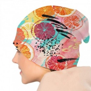 Skullies & Beanies Watercolor Orange Lemon Grapefruit Men Women Winter Beanie - Unisex Cuffed Plain Skull Knit Hat Cap - CV19...