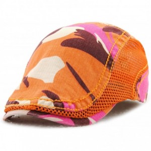 Newsboy Caps Men's Knitted Wool Duckbill Hat Warm Newsboy Flat Scally Cap - Orange-with Side Mesh - CM17YC0X39Q $11.94