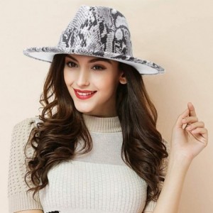 Fedoras Womens Wool Felt Snakeskin Fedora Hats Wide Brim Trilby Panama Hat with Band - White - CO1942KL63S $9.18