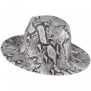 Fedoras Womens Wool Felt Snakeskin Fedora Hats Wide Brim Trilby Panama Hat with Band - White - CO1942KL63S $9.18