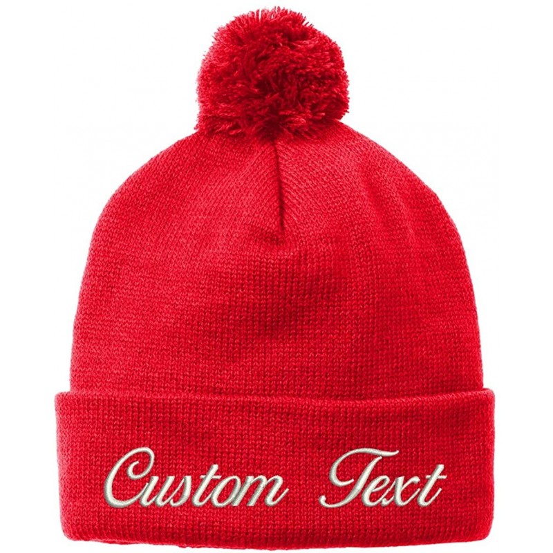 Skullies & Beanies Stc37 Custom Customized Pom Pom Solid Winter Beanie Hats - Red - CJ18XUQMRE7 $16.85