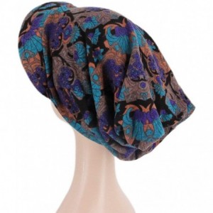 Skullies & Beanies Women Slouchy Beanie Soft Skull Cap Stretchy Baggy Hat Hair Tie Scarf Blue - CB18WDDZ22U $10.54