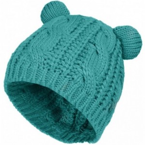 Skullies & Beanies Cute Knitted Bear Ear Beanie Women Winter Hat Warmer Cap - Peacock Blue - C61880A9ICR $23.23