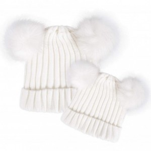 Skullies & Beanies 2PCS Parent-Child Hat Winter Warmer Baby Hat/Women Pom Pom Beanie- Mother & Baby Knit Skull Cap - Double W...