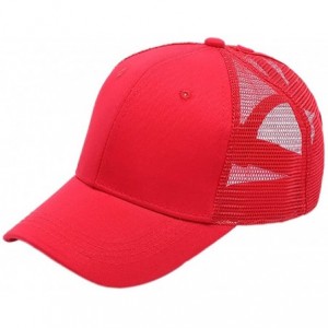 Baseball Caps Ponycap Messy High Bun Ponytail Adjustable Mesh Trucker Baseball Cap Hat for Women - Red - C418M088O5R $14.51