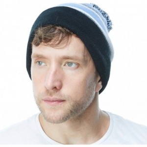 Skullies & Beanies Winter Soft Unisex Cuff Pom Pom Stripe Knit Beanie Skull Slouch Hat - Black/Skyblue - CL18IYOMILC $9.28