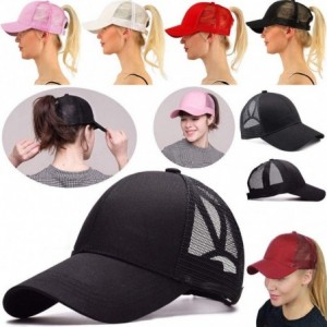 Baseball Caps Ponycap Messy High Bun Ponytail Adjustable Mesh Trucker Baseball Cap Hat for Women - Red - C418M088O5R $8.35