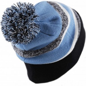 Skullies & Beanies Winter Soft Unisex Cuff Pom Pom Stripe Knit Beanie Skull Slouch Hat - Black/Skyblue - CL18IYOMILC $9.28