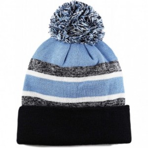 Skullies & Beanies Winter Soft Unisex Cuff Pom Pom Stripe Knit Beanie Skull Slouch Hat - Black/Skyblue - CL18IYOMILC $9.28