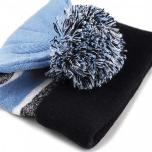 Skullies & Beanies Winter Soft Unisex Cuff Pom Pom Stripe Knit Beanie Skull Slouch Hat - Black/Skyblue - CL18IYOMILC $9.28